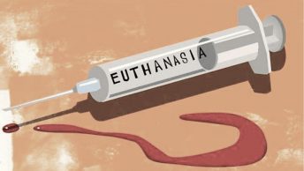 A picture with a syringe with Euthanasia written on it